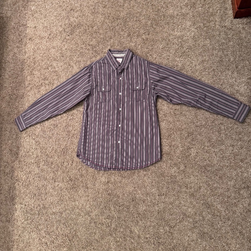 ❤️❤️ 3/$25 Red Camel -youth large button down shirt charcoal gray with pinstripe